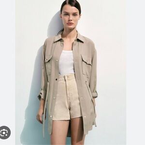 ZARA Lapel Collar Over-shirt Button Jacket/Dress Drawstring Waist M Utility
